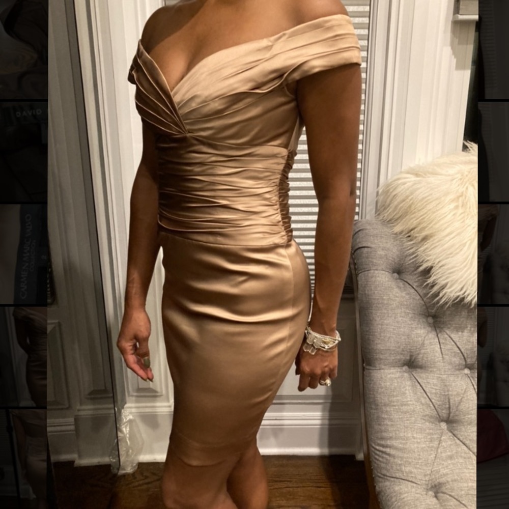 Designer Off the Shoulder Satin Cocktail Dress